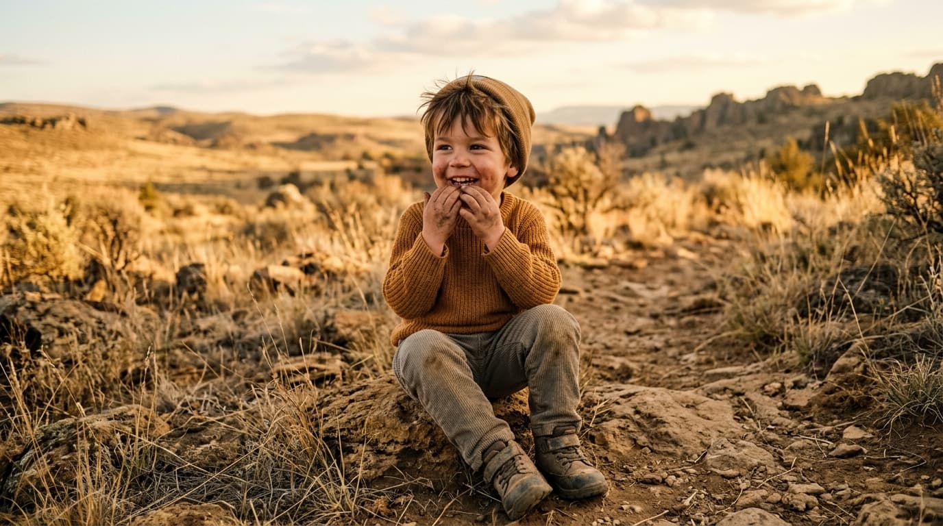 A child sitting outdoors in warm sunlight, supported by HCRA